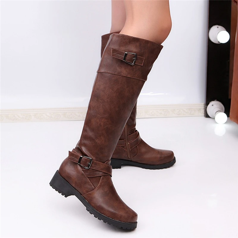 Botas Mujer Однотонные женские сапоги в стиле ретро с ремешком и пряжкой Largas Para