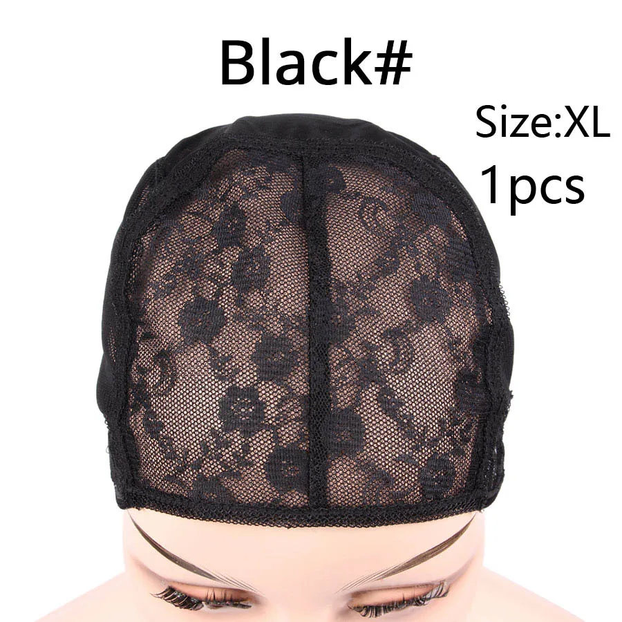 Black XL 1PCS Дышащий прочный двойной Швейцарский Кружевной передний парик крышка Xl купольная крышка плетение Крышка для изготовления парика темный/светильник коричневый регулируемые ремни крышка - Цвет: Black XL 1PCS