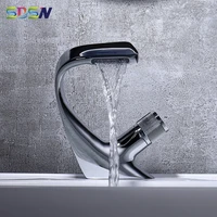chrome waterfall bathroom mixer tap sdsn single handle hot cold waterfall basin faucets deck mounted chrome waterfall mixer tap
