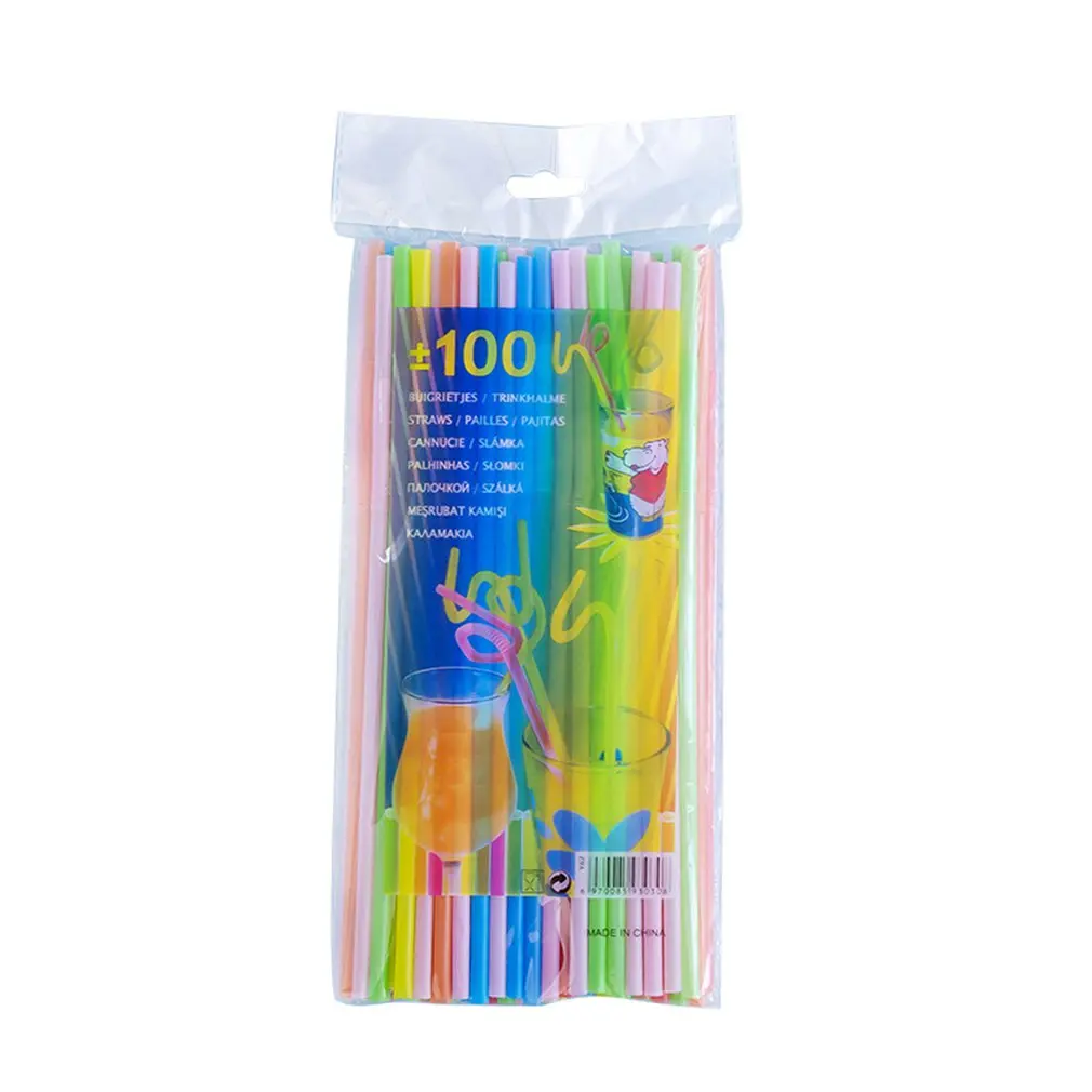 

100Pcs Plastic Bendable Lengthen 10 Inch Drinking Straws Disposable Beverage Straws Wedding Decor Mixed Colors Party Supplies