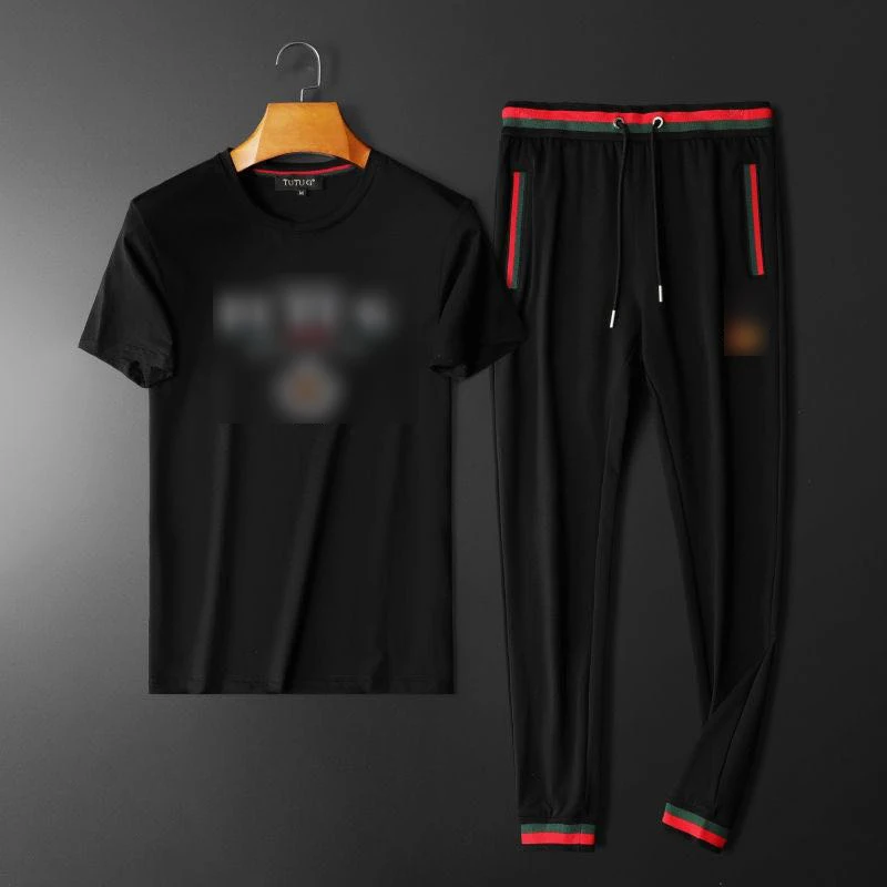 

2020 new men's embroidery casual sports short-sleeved trousers two-piece summer comfortable suit
