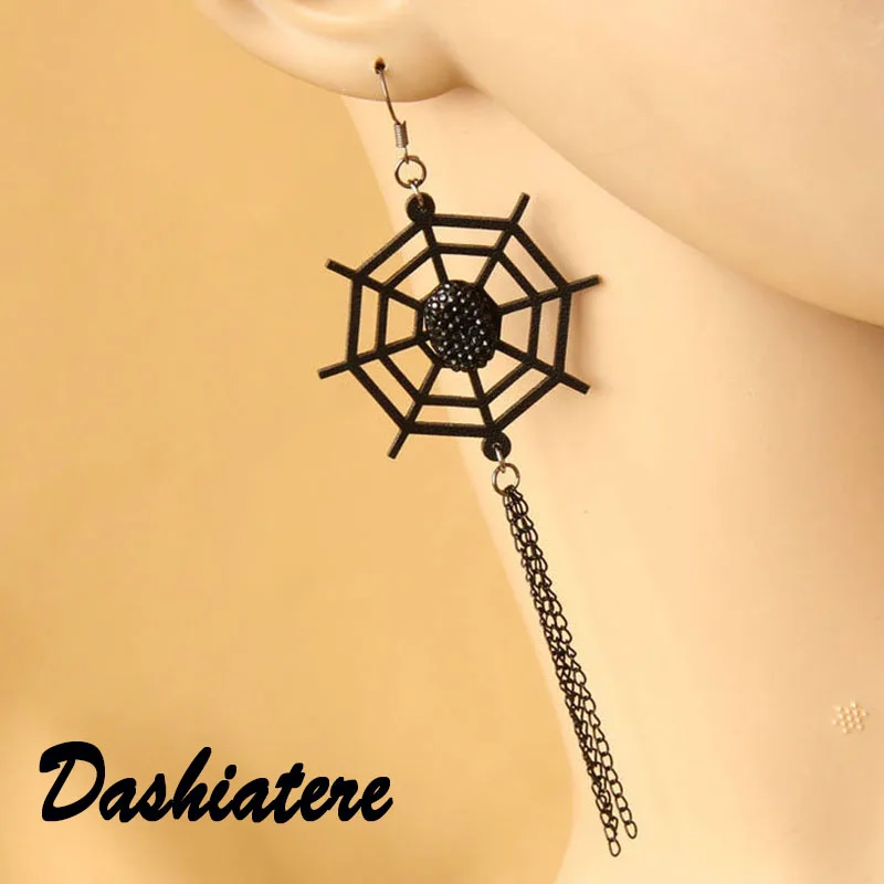

Black Cobweb Earrings Long Chain Tassel Pendant Hanging Dangling Earings Halloween Party Ear Accessories Spider Web Jewelry