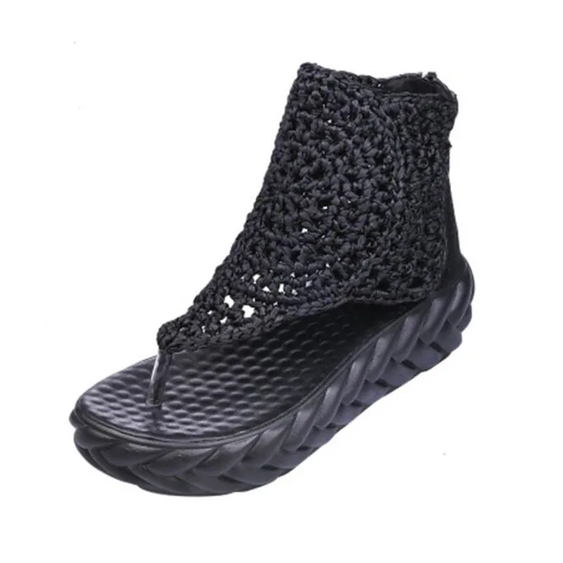 LIN KING/женские сандалии-гладиаторы в стиле ретро Модная вязаная обувь на высокой