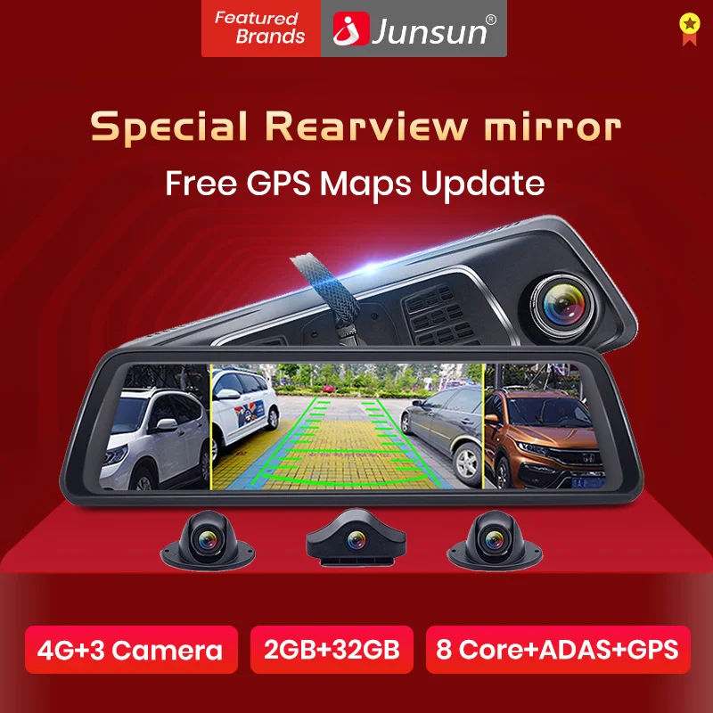 Junsun 10 &quot4G 4 камеры Автомобильный видеорегистратор ADAS Android автомобильный 1080P