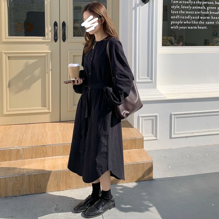 Корейское шикарное простое свободное платье рубашка во французском ретро стиле
