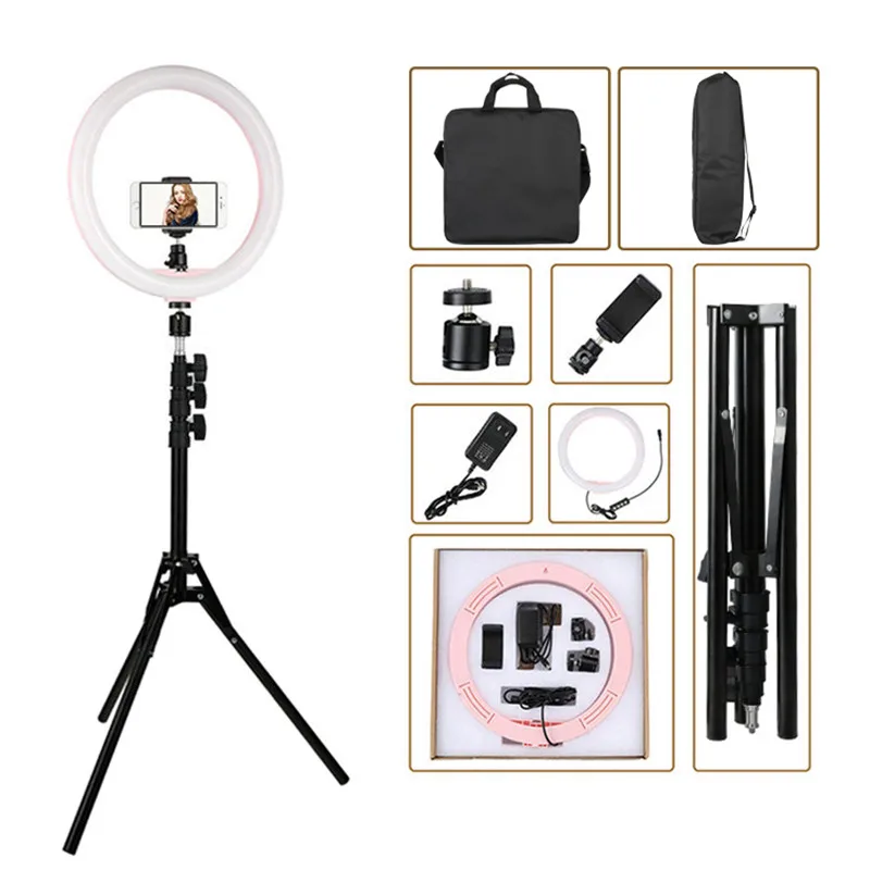 Pink-160Tripod-Bags Tycipy 12 ''кольцевой свет светодиодный съемка селфи свет фото камера видео мягкий свет с 1,1 м штатив телефон клип для макияжа в реальном времени - Цвет: Pink-160Tripod-Bags