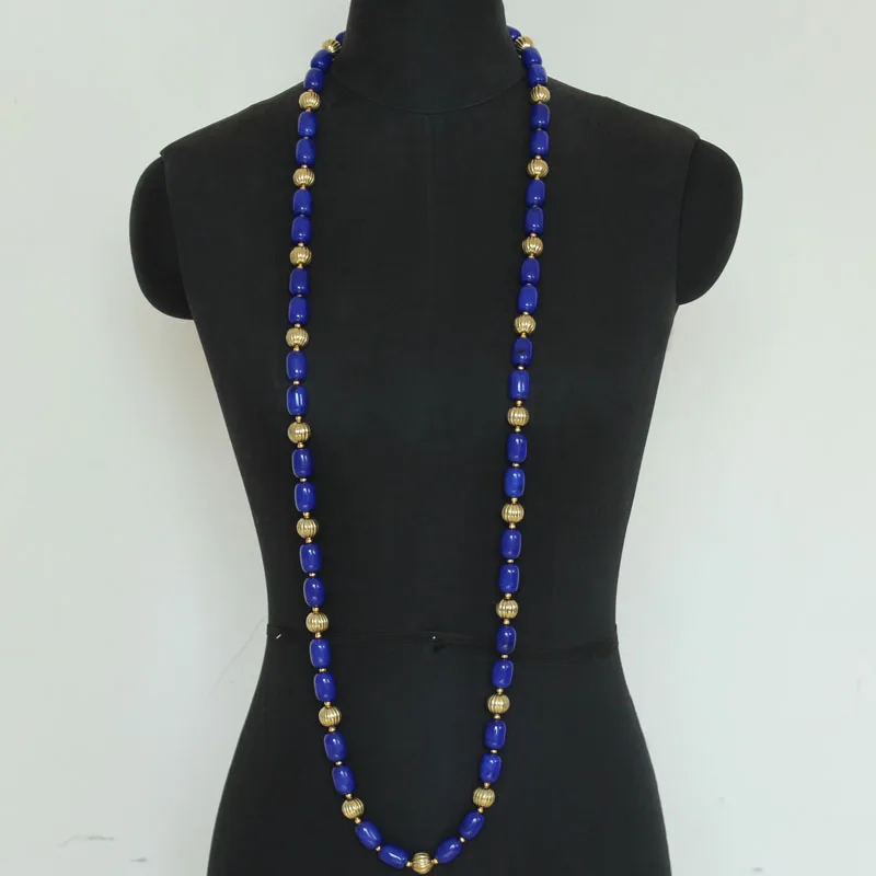 

Dudo 50 Inches Royal Blue & Gold Nature Coral Beads Jewelry Set African Coral Jewellery Long Design Nigerian Wedding