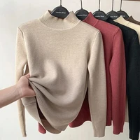 turtleneck slim knitted pullovers fashion clothes woman winter sweater casual fleece lined warm knitwear base shirt contracted