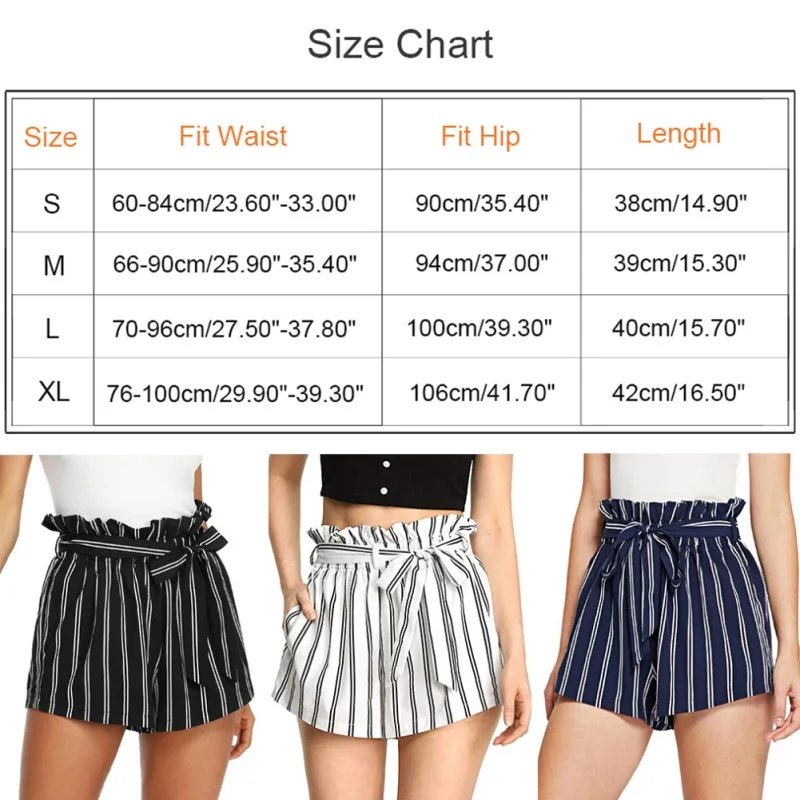 

2020 Hot Women's High Waist Pants Casual Elasticated Waist Stripe Summer Beach Shorts Striped breathable casual shorts