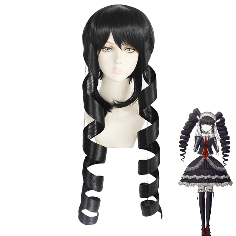 Anime Danganronpa Dangan Ronpa Celestia Ludenberg Cosplay Wig Ludenbeck Heat Resistant Synthetic Hair Black Roll Wigs + Wig Cap