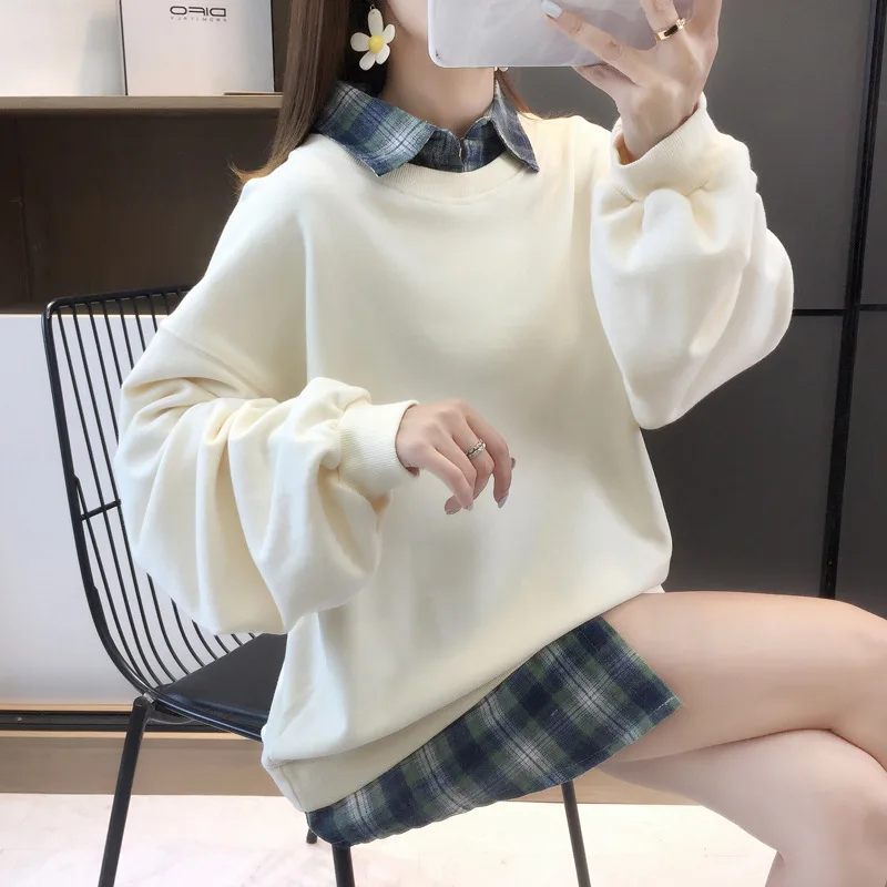 

Autumn winter new 2020 long-sleeved casual fashion loose sweatshirt tops color matching women's all-match solid color lapel tops