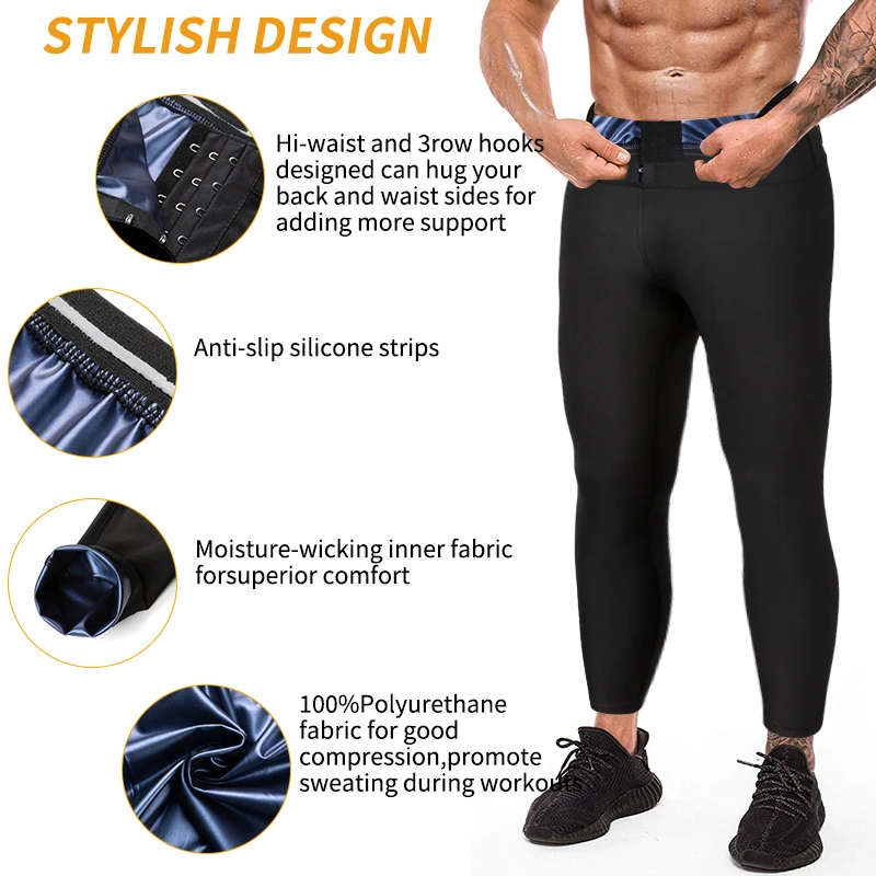 Men Slimming Body Shaper Sauna Sweat High Waist Pants Compression Shapewear Waist Trainer Corset Fitness Workout Waist Cincher