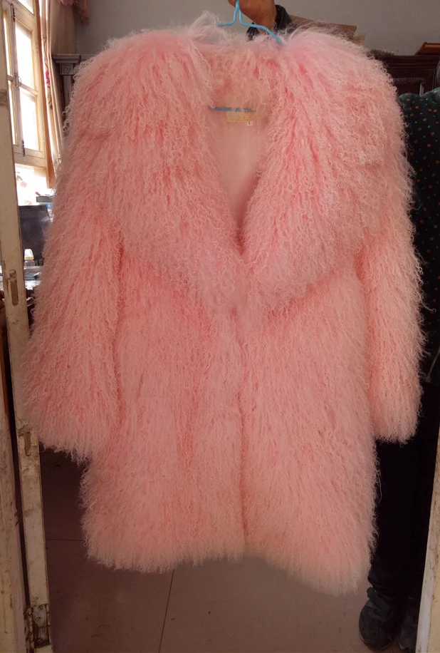 pink Новинка, настоящая монгольская овечья шуба, женская меховая куртка из овечьей шерсти, зимняя шуба на заказ размера плюс, F1061 - Цвет: pink