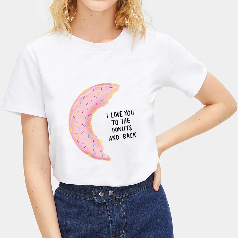 Женская футболка Lychee с круглым вырезом принтом в виде пончиков свободная летняя