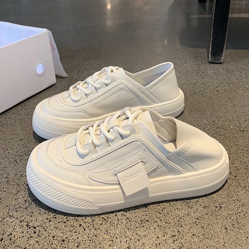 

Genuine Leather White Shoes Female Ins Tide Summer Thin Section Big Head Thick Bottom Bread Shoes Korean Fashion Old Shoes Women