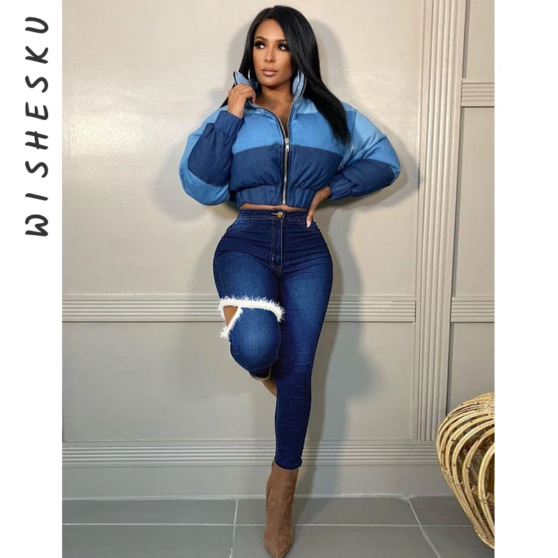 

Женские рваные джинсы составного кроя с высокой талией, пикантные штаны-карандаш стрейч из денима, осень 2021, модные облегающие брюки в Корей...