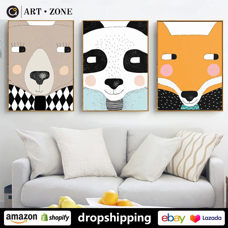 

Cartoon Animal Panda Bear Fox posters nursery wall art decor Canvas prints Kids room decor for boys girls birthday decorations