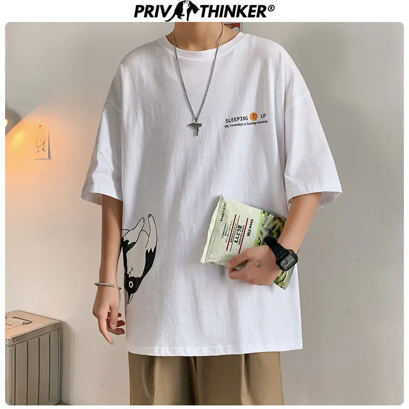 Мужская свободная футболка Privathinker Корейская Футболка с принтом кошки 4 цвета