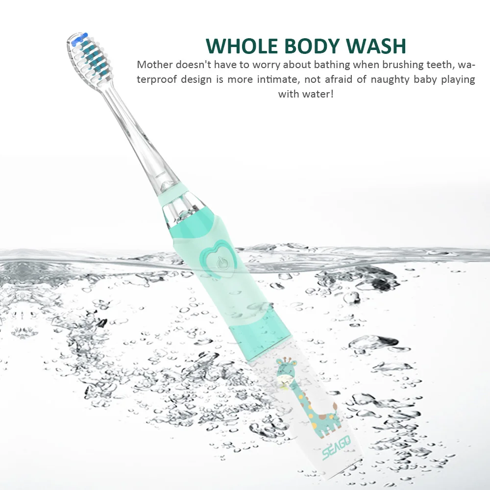 

SEAGO Children Electric Toothbrush with Timer for 3-12 Ages Battery Children Toothbrush LED Sonic Kids Toothbrush 3 Nozzles