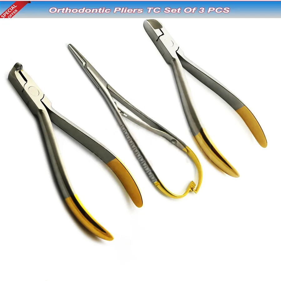 3 Piece Stainless Steel Orthodontic Pliers Distal End Cutter TC, Hard Wire Cutter TC & Mathieu Needle Holder with TC