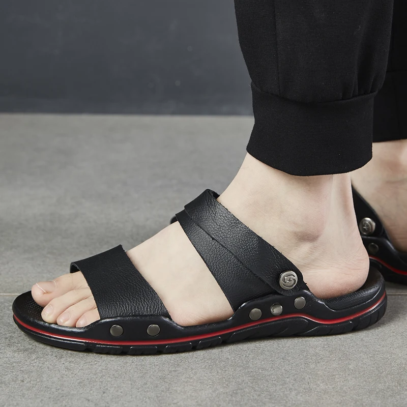 Мужские Нескользящие шлепанцы пляжные модная летняя повседневная обувь черные