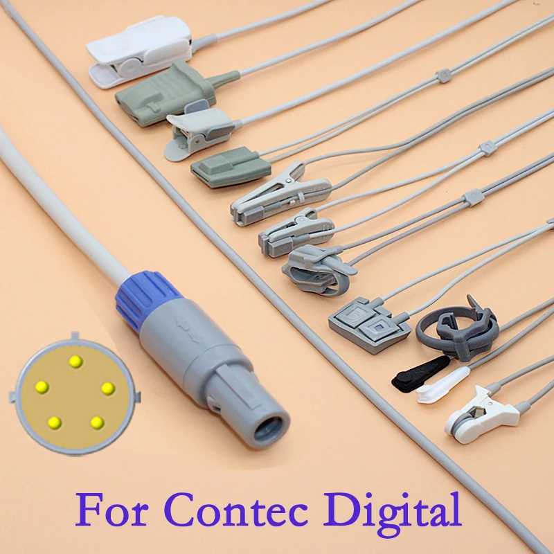 Redel 5P цифровой Spo2 кабель датчика для Contec CMS 60C/PM60D/CMS5000 9000 монитор 3 м палец/ухо spo2