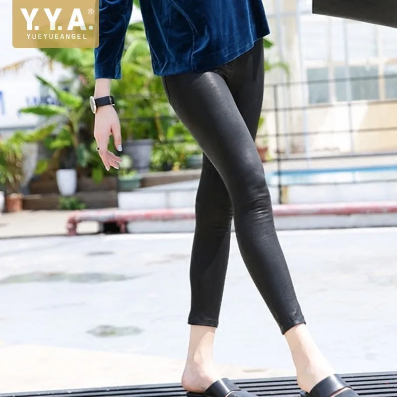 

Top Quality Women Stretch Genuine Leather Pencil Pants Push Up Skinny Leggings Sexy OL Streetwear Punk Sheepskin Biker Trousers