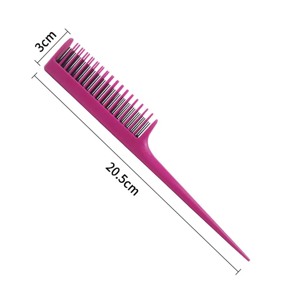 

Hair Comb New Portable 3-row Teeth Solid Color Teasing Comb Detangling Brush Rat Tail Comb Hairdressing Combs Hair Style Tools