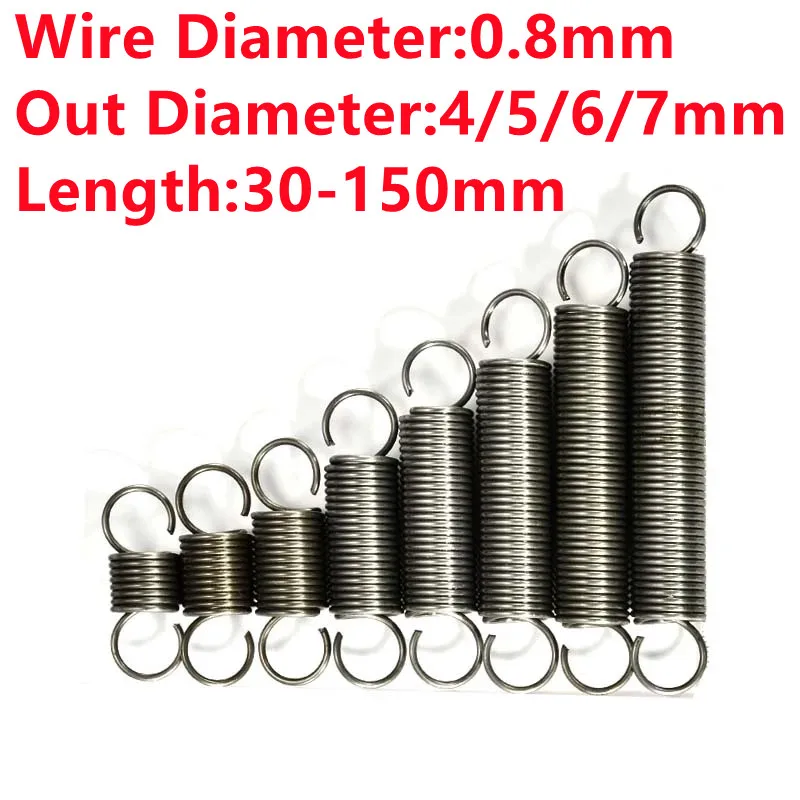 

5PCS,Custom Spring Steel Tension Extension Spring With Hook,0.8mm Wire Dia*4/5/6/7mm Out Dia*30/40/50/60/80/100/120/150mm Length