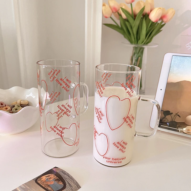 Бокал для питья в корейском ретро стиле с надписью Love креативная прозрачная