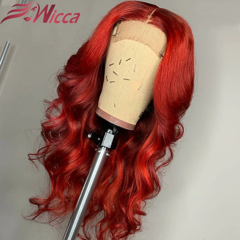 

Transparent Lace Wigs Brazilian Red Lace Frontal Wigs 180% Ombre Red Color Preplucked Lace Front Human Hair Wigs For Women