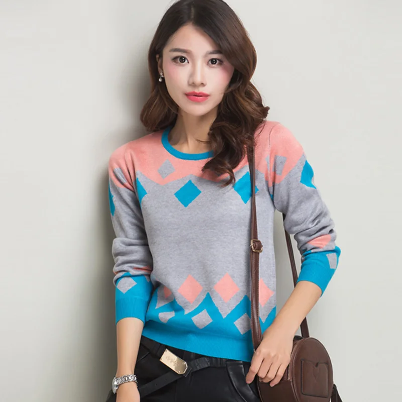 Лидер продаж осенне-зимний Дамский лоскутный свитер пуловеры для девочек