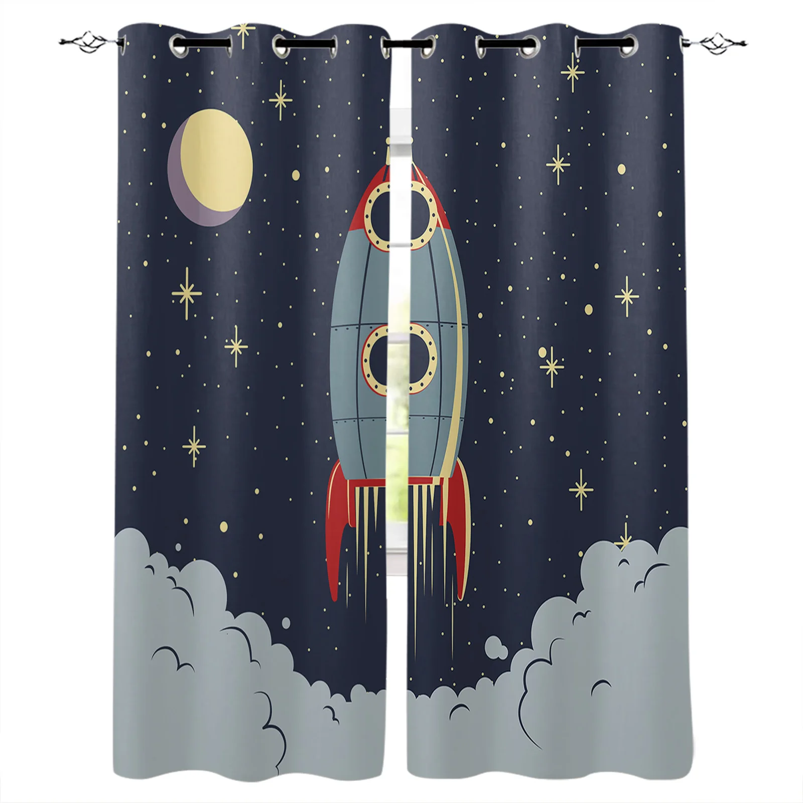 

Space Spaceship Rocket Blackout Curtain Living Room Bedroom Window Treatment Drapes Blackout Curtains for The Kids Bedroom