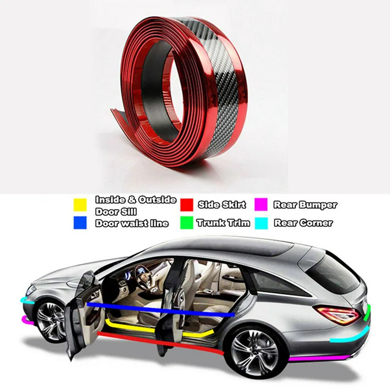 

2.5mx3cm Car Door Sill Scuff Plate Guard Pedal Protector Strips Carbon Fiber Red Vehicle Styling Mouldings