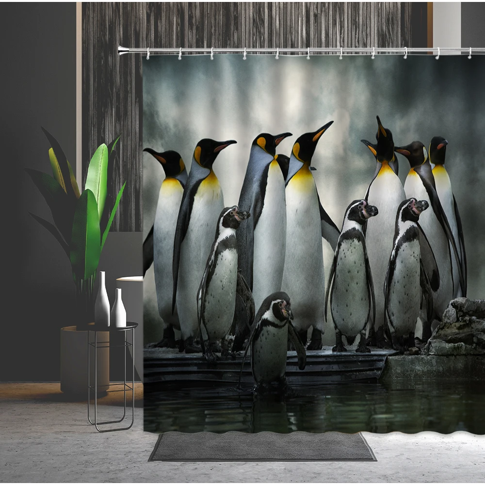 

Interesting Shower Curtain Penguin Wild Animal Natural Biological 3D Printed Machine Washable Bathroom Household Items With Hook