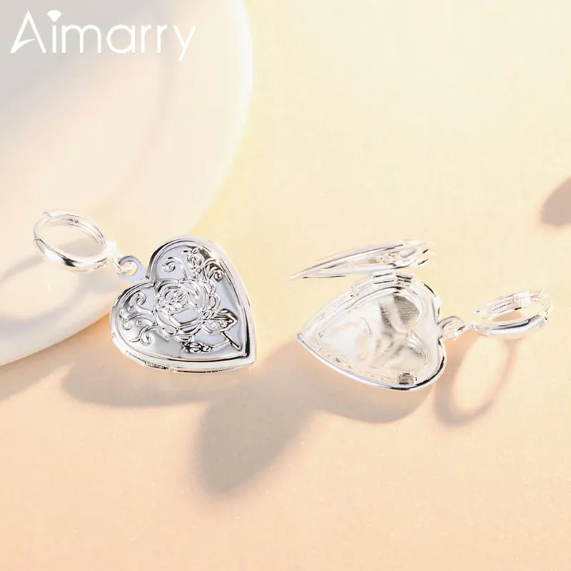

Aimarry 925 Sterling Silver Heart-Shaped Rose Flower 18K Gold Photo Frame Earring For Women Party Gifts Wedding Fashion Jewelry