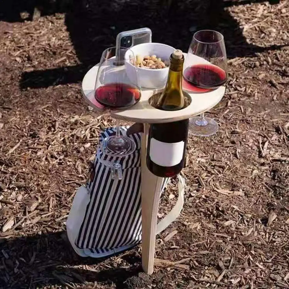 

Outdoor Wine Table Mini Wooden Round Portable Foldable Desktop Easy Carry Desk Furniture Party Travel Picnic Folding Low Tables
