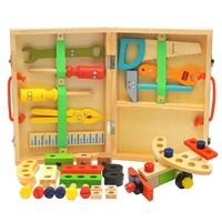 portable wooden toolbox diy tool set wooden simulation repair tool detachable maintenance toy for childrens assembly toys