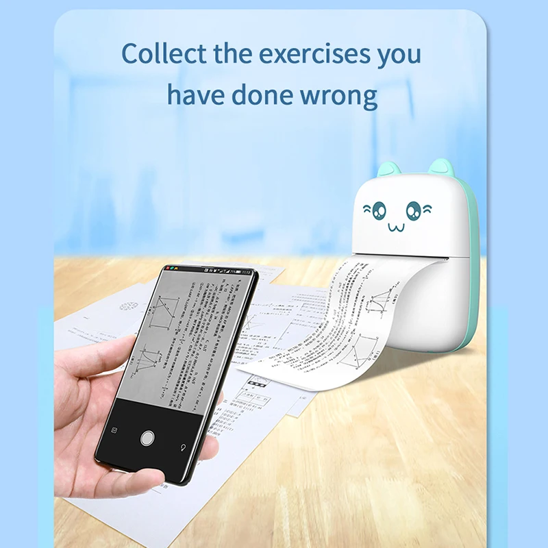 Портативный термопринтер MINI CAT Print Paper Photo Pocket тепловой принтер 58 мм печать
