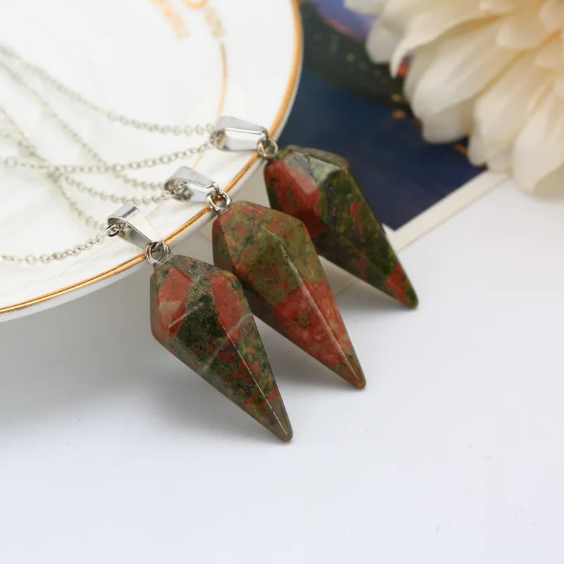 2019 Natural Stone Quartz Pendants Necklaces Crystal Hexagonal Pointed Pendant Silver Color Necklace Jewelry For Women |