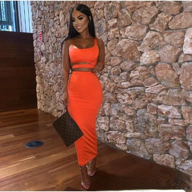 

Tufaha женский однотонный топ без бретелек с вырезами с высокой талией эластичная облегающая длинная юбка комплект из двух предметов модная о...