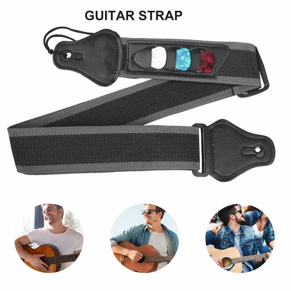 

Adjustable Guitar Strap Belt Leather Guitar Strap with 3 Plectrums Guitar Pick Holders Electric Acoustic Bass Guitar Accessories