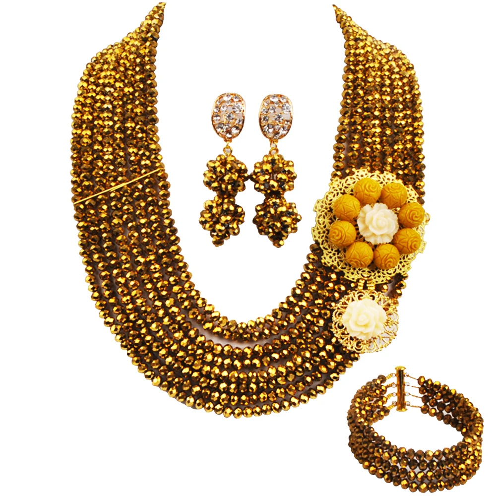 Позолоченные Африканские свадебные бусы набор ювелирных изделий Кристальные