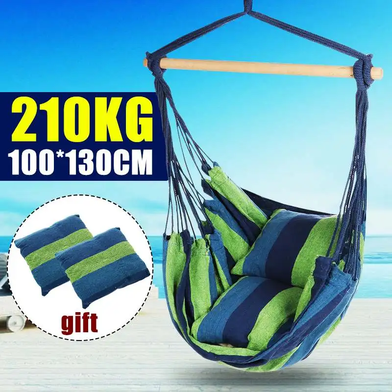 

Portable Hammock Chair Hanging Rope Chair Swing Chair Seat with 2 Pillows for Garden Indoor Outdoor Fashionable Hammock Swings