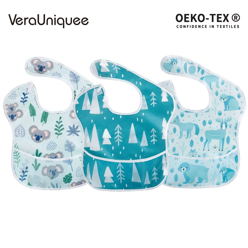 

VeraUniquee Baby Bibs Adjustable Soft Breathable Fashionable Print Newborn Baby Bibs Waterproof EVA Babador Bibs For Children