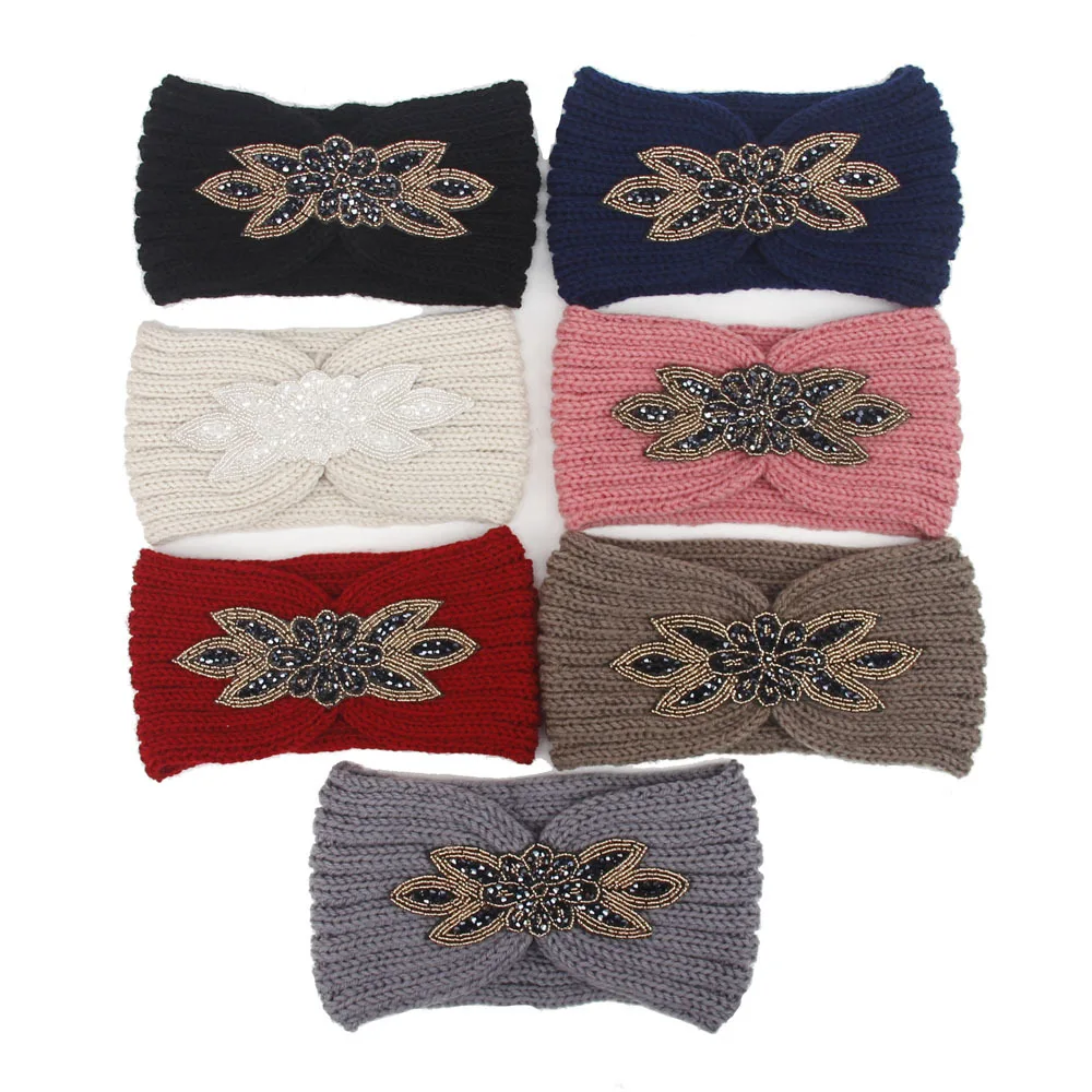 

Women Knitted Headbands Women Winter Warm Crochet Head Wrap Wide Elastic Hair Headband with Accessories Hair Bands For lady