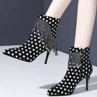 crystal fringe wedding party shoes women genuine leather slingbacks high heel pumps shoe female high top pointed toe ankle boots
