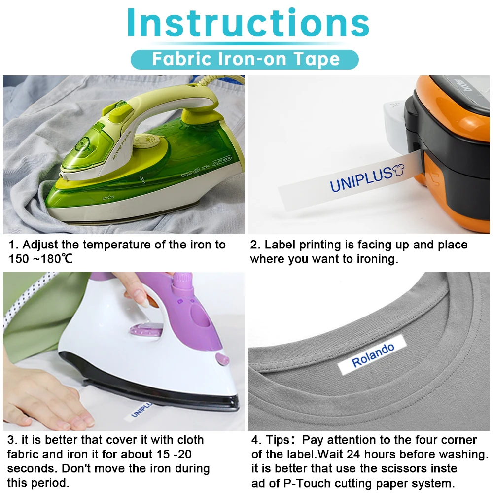 

UniPlus 10PK FA231 Fabric Label Tapes Black on White 12mm Label Maker Fabric Iron on Clothes