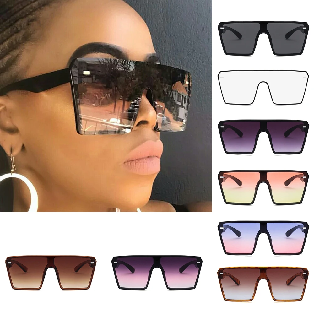 

2021 Fashion Oversized Square Sunglasses Retro Gradient Big Frame Sun Glasses For Women One Piece Gafas Shade Mirror Clear Lens