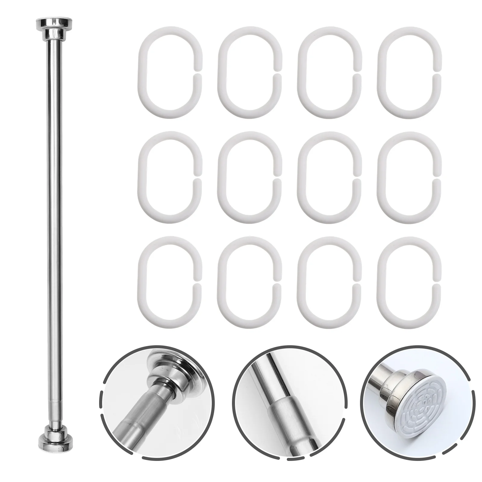 

Thicken Curtain Rod Multipurpose Tension Pole Telescopic Rod with 12pcs Hooks
